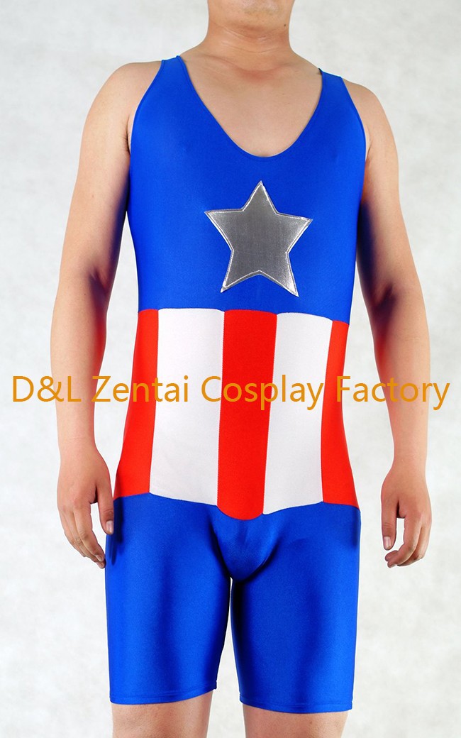 Men's Captain America Wrestling Singlet Lycra Catsuit