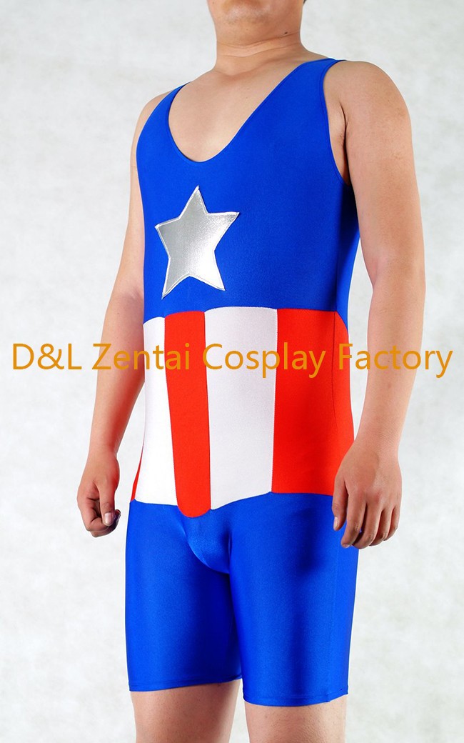 Men's Captain America Wrestling Singlet Lycra Catsuit