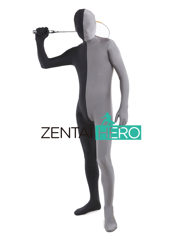 Gray & Black Fullbody Lycra Spandex Zentai Suit