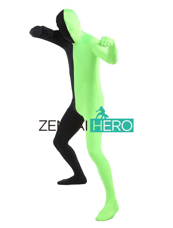 Green & Black Lycra Spandex Full Body Zentai Suit