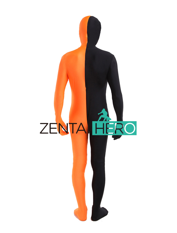 Half Orange & Black Lycra Spandex Zentai Bodysuit