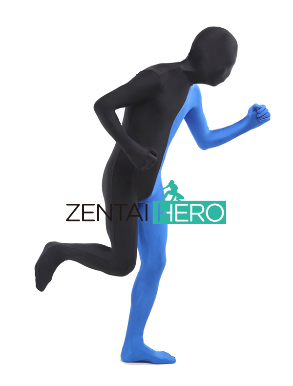 Half Blue & Black Lycra Spandex Halloween Cosplay Costume