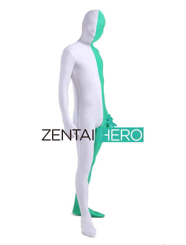 White And Green Full Body Lycra Cosplay Costume