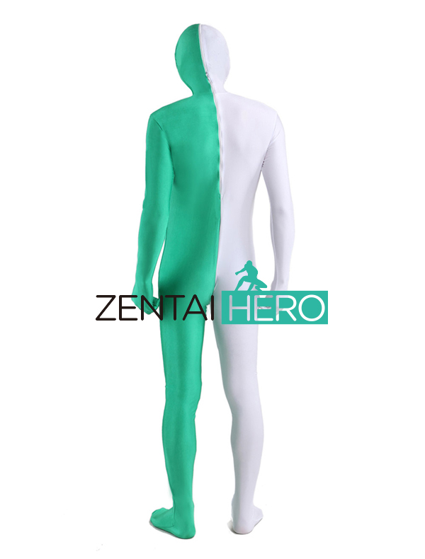 White And Green Full Body Lycra Cosplay Costume