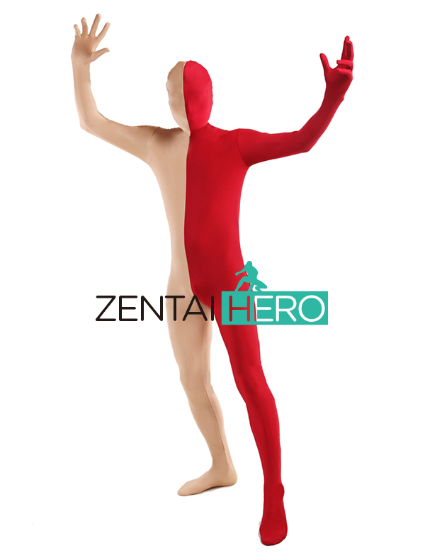 Red And Flesh Lycra Spandex Zentai Suit For Cosplay