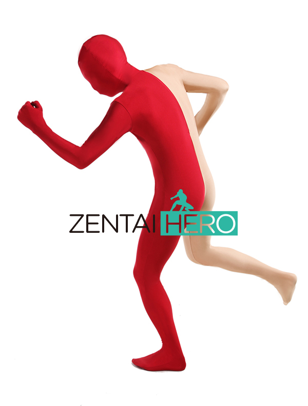 Red And Flesh Lycra Spandex Zentai Suit For Cosplay