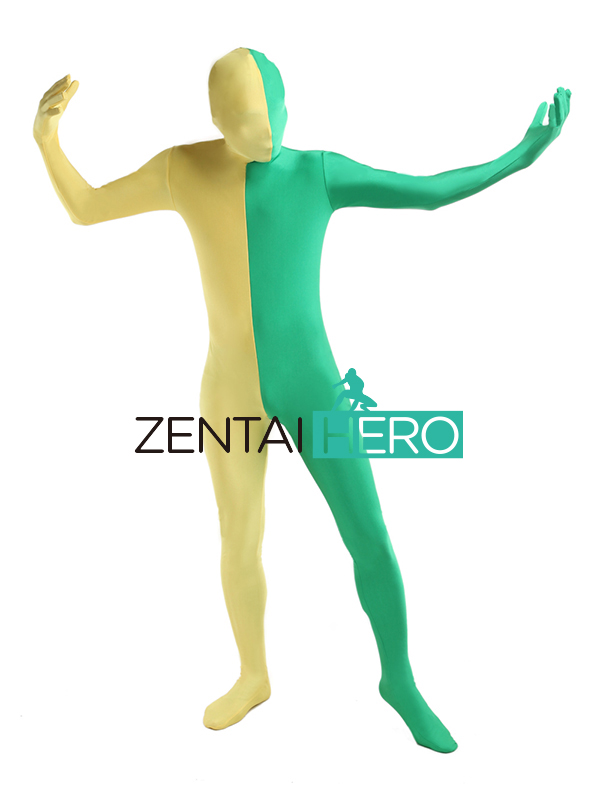 Green And Yellow Mulitcolor Full Body Spandex Zentai Suit