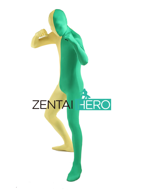 Green And Yellow Mulitcolor Full Body Spandex Zentai Suit