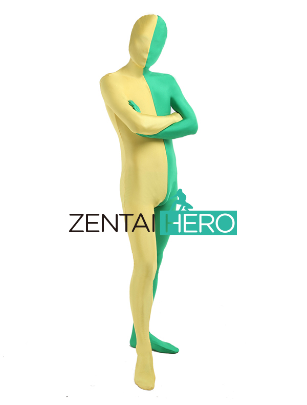 Green And Yellow Mulitcolor Full Body Spandex Zentai Suit