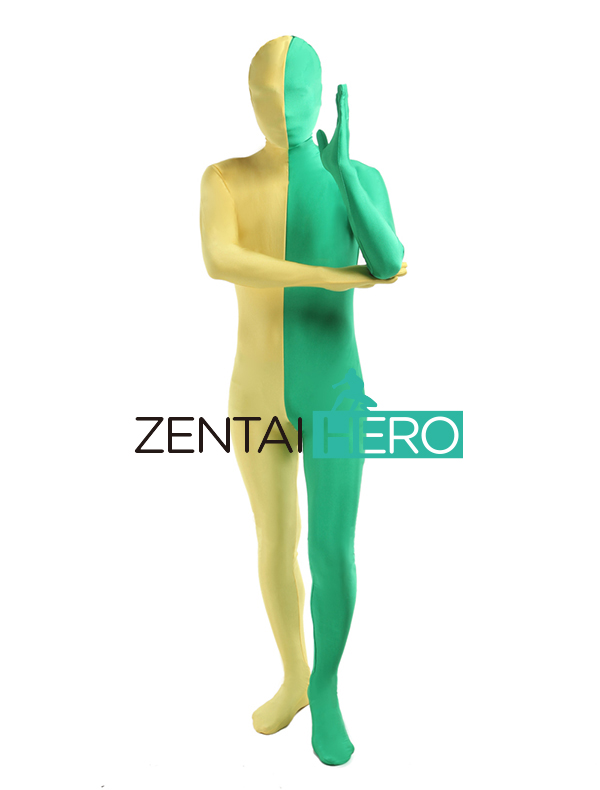 Green And Yellow Mulitcolor Full Body Spandex Zentai Suit