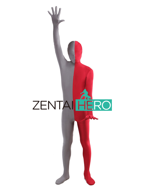 Gray & Red Fullbody Lycra Spandex Zentai Suit