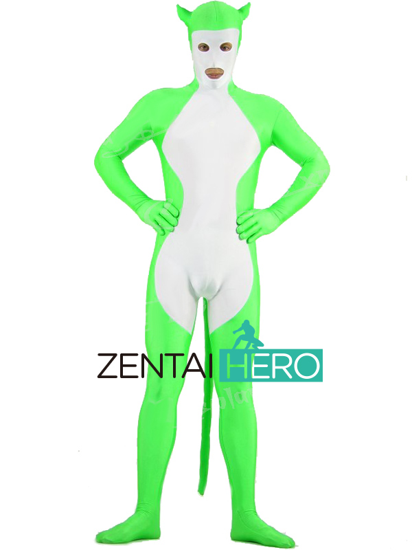 Green & White Animal Dragon Lycra Spandex Zentai Suit