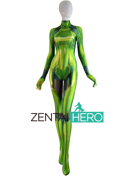 Samus Aran Zero Costume Green 3D Printed Girl Cosplay Suit