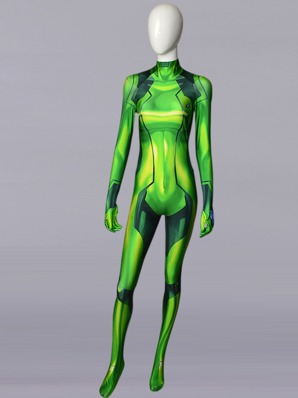 3D Printed Girl Samus Zero Costume Green Color Cosplay Bodysuit