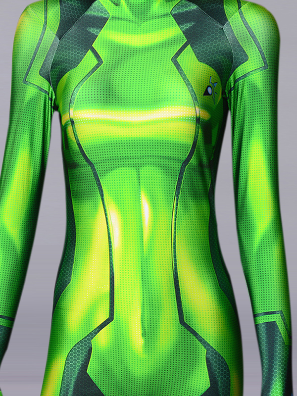 3D Printed Girl Samus Zero Costume Green Color Cosplay Bodysuit