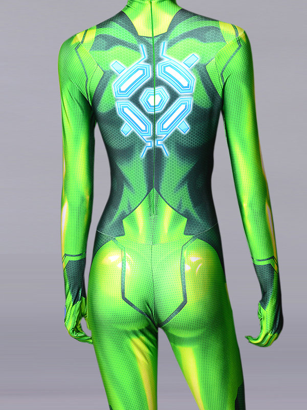 3D Printed Girl Samus Zero Costume Green Color Cosplay Bodysuit
