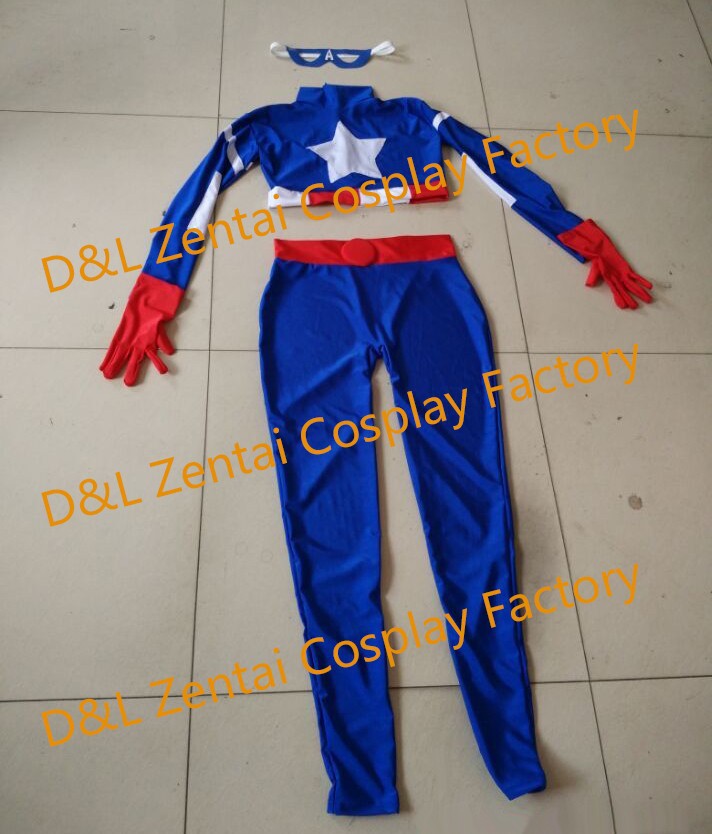 Two Pieces Lady Captain America Lycra Superhero Costume