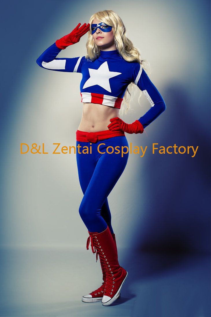 Two Pieces Lady Captain America Lycra Superhero Costume