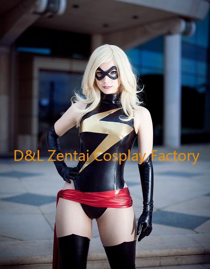 Sexy Black and Gold Shiny Metallic Ms Marvel Superhero Costume