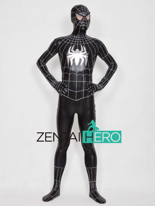 Black & Silver Shiny Metallic Spiderman Costume