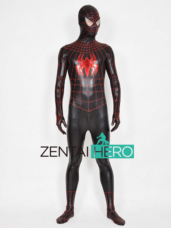 Black & Red Shiny Metallic Spiderman Costume