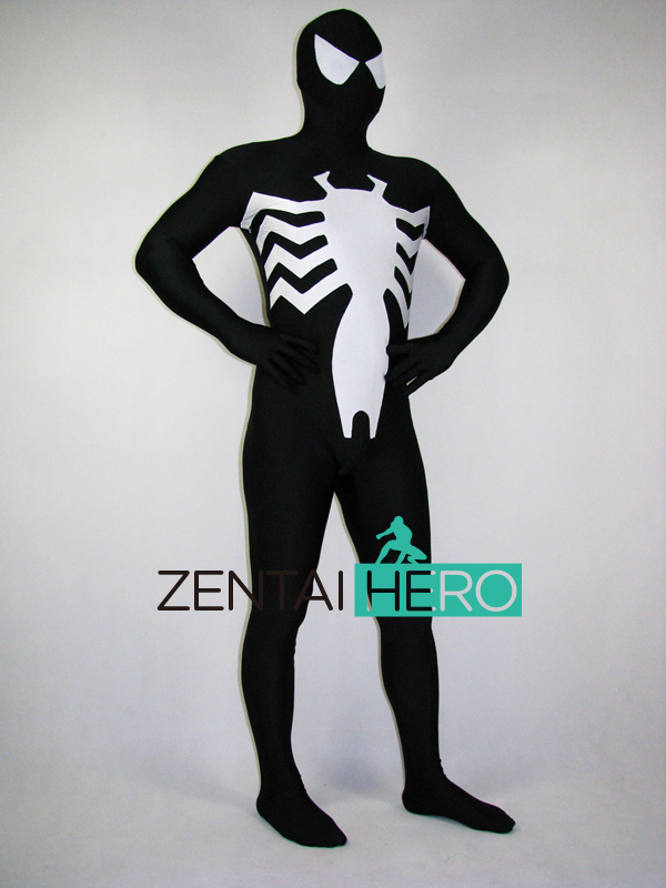 Black & White Lycra Spandex Spiderman Costume