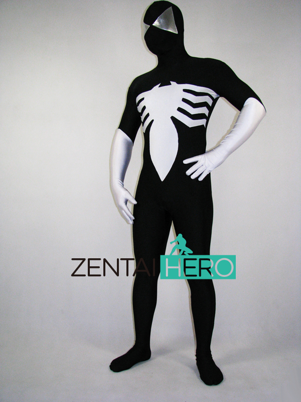 New Black & White Lycra Spandex Spiderman Costume