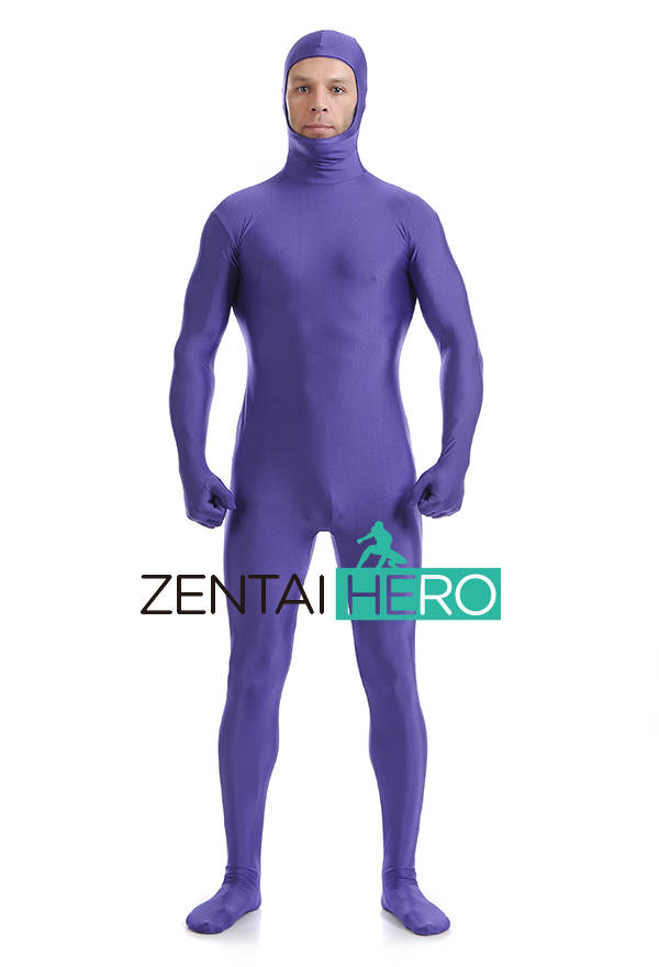 Purple Lycra Spandex Open Face Zentai Suit