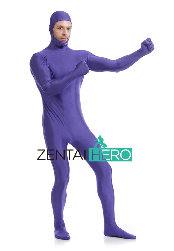 Purple Lycra Spandex Open Face Zentai Suit