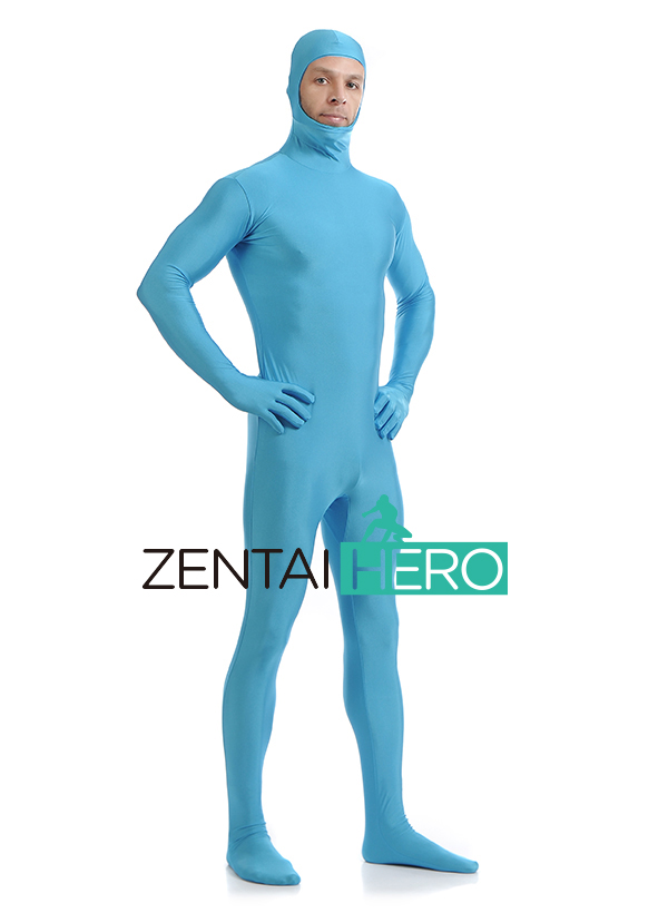 Sky Blue Lycra Zentai Suit With Open Face Design