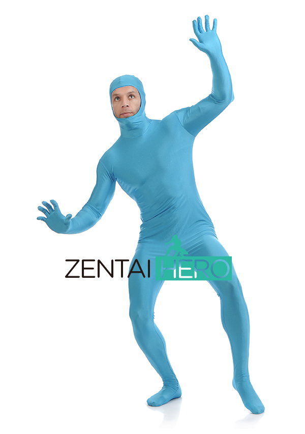 Sky Blue Lycra Zentai Suit With Open Face Design