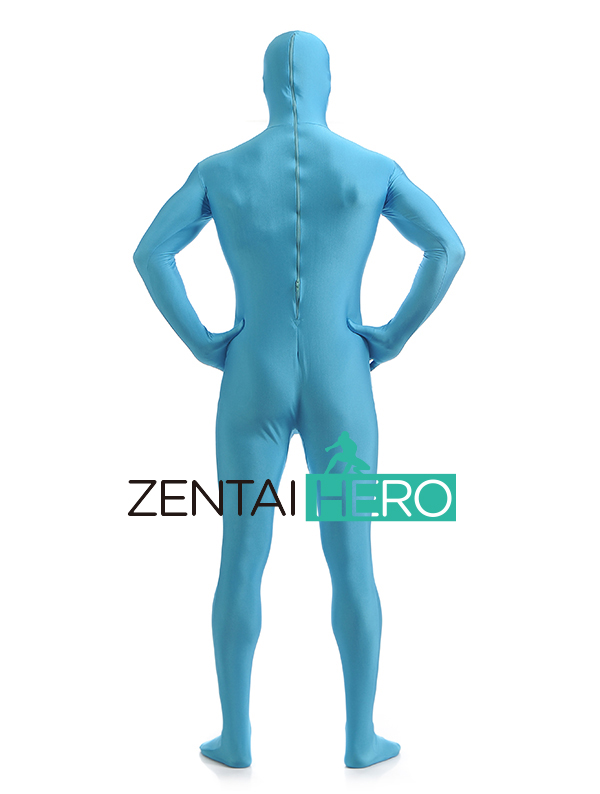 Sky Blue Lycra Zentai Suit With Open Face Design