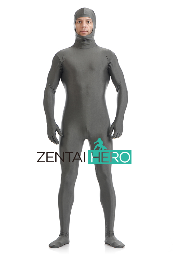 Gray Color Lycra Zentai Suit with Face Open