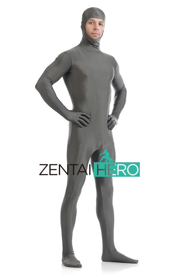 Gray Color Lycra Zentai Suit with Face Open