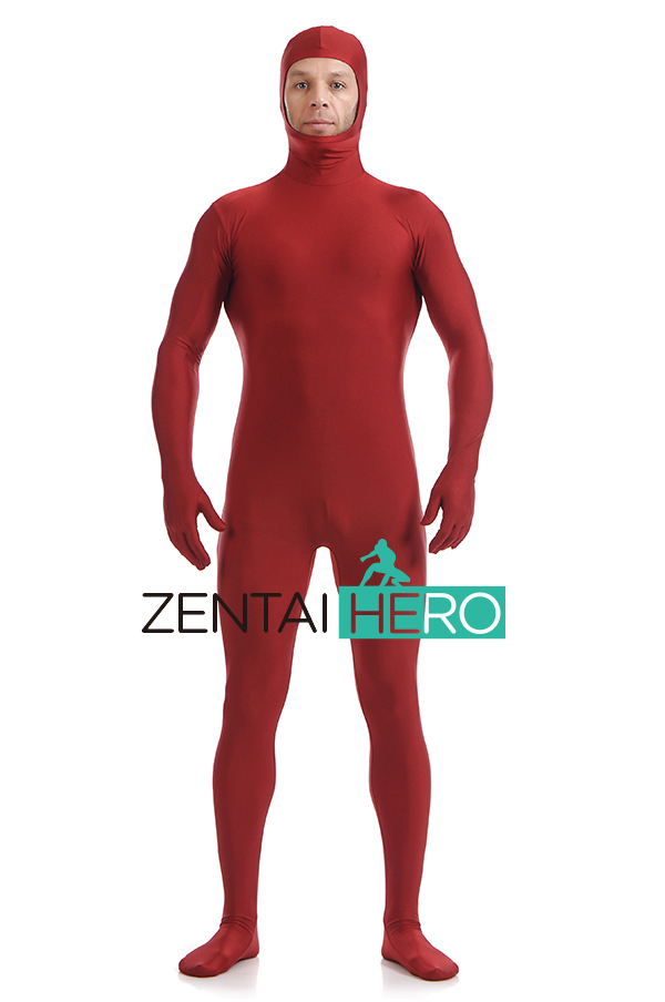 Crimson Unisex Spandex Zentai Suit With Open Face