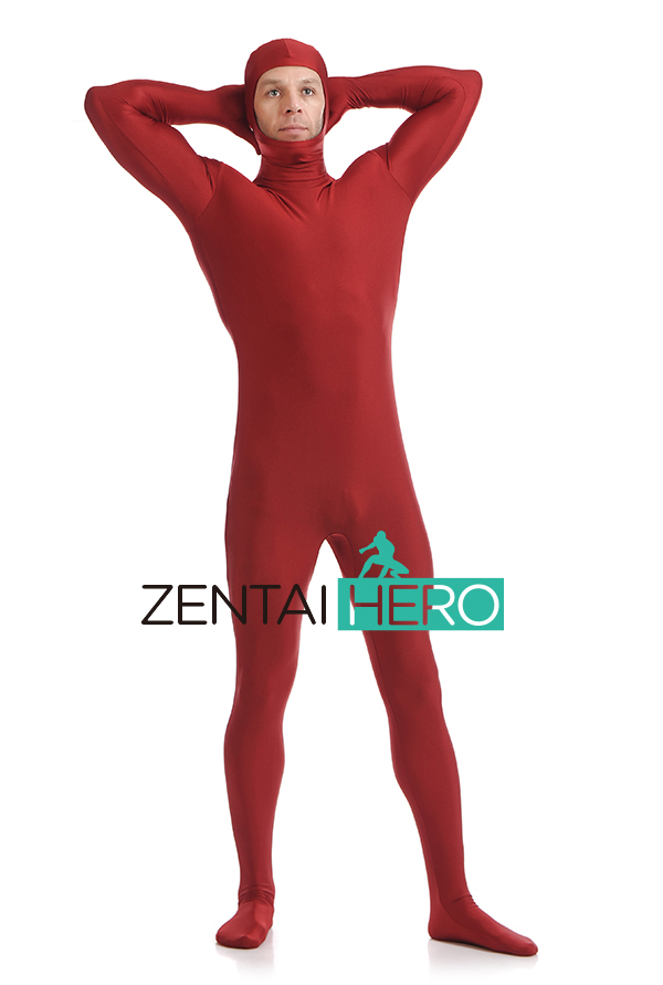 Crimson Unisex Spandex Zentai Suit With Open Face