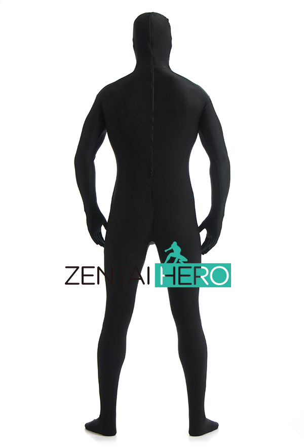 Black Unicolor Lycra Zentai Suit Open Face