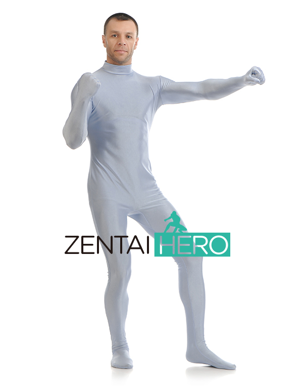 Hot Silver Male Lycra Spandex Zentai Catsuit for Carnival