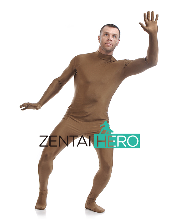 Brown Male Lycra Spandex Zentai Suit Without Hood