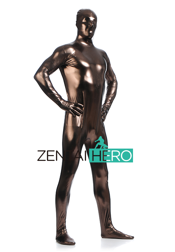 Shiny Coffee Zentai Catsuit For Men