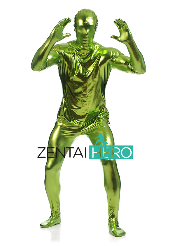 Flesh Green Shiny Metallic Full Body Catsuit