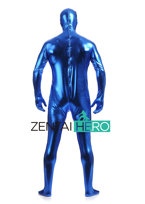 Royal Blue Shiny Men's Zentai Catsuit Back Zipper