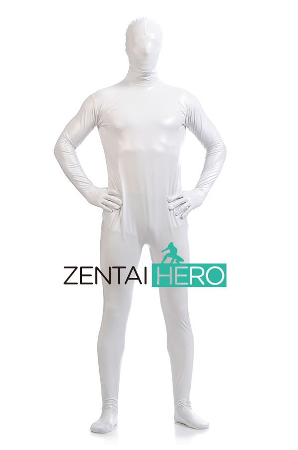 White Full Body Shiny Metallic Zentai Suit