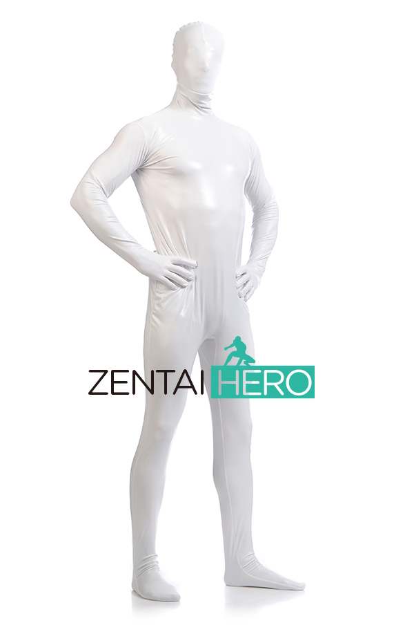 White Full Body Shiny Metallic Zentai Suit