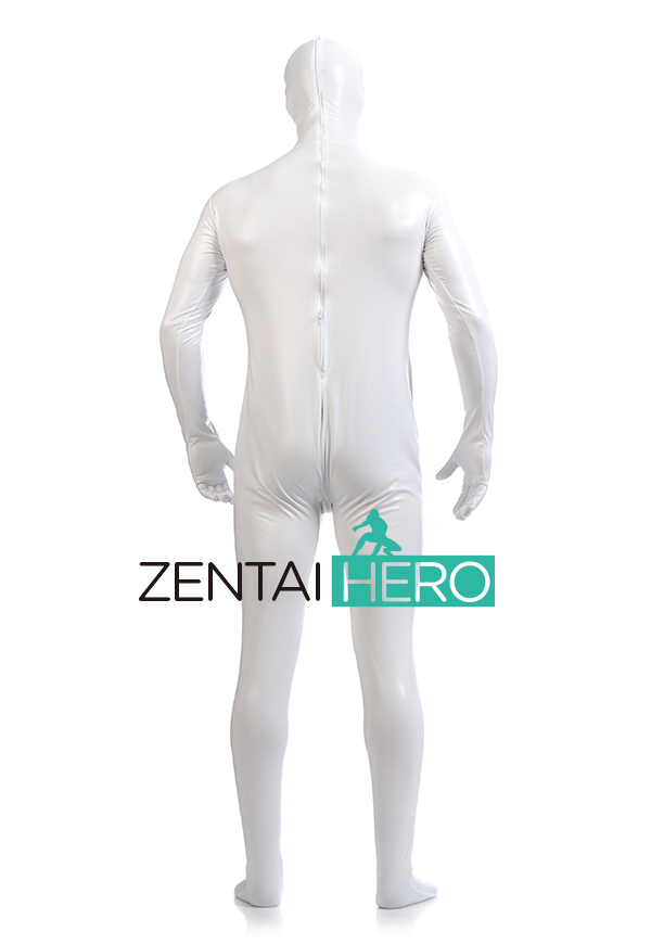 White Full Body Shiny Metallic Zentai Suit