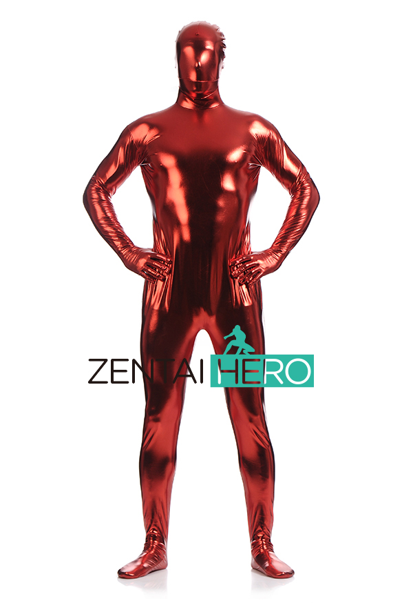 Shiny Red Color Metallic Zentai Bodysuit