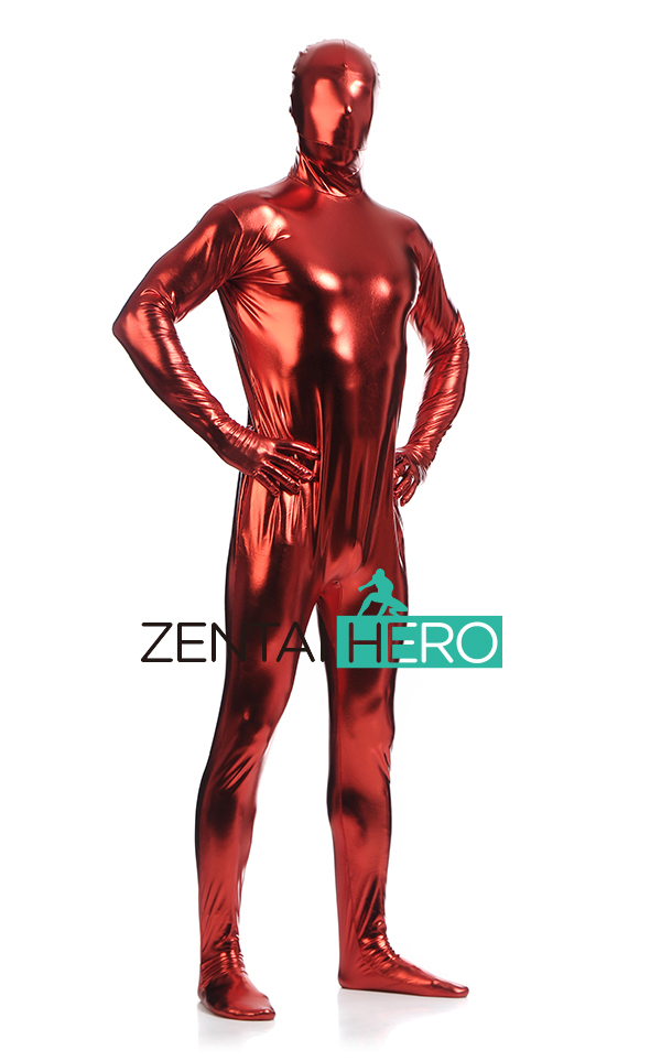 Shiny Red Color Metallic Zentai Bodysuit