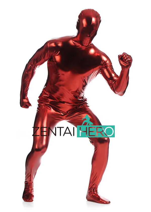 Shiny Red Color Metallic Zentai Bodysuit