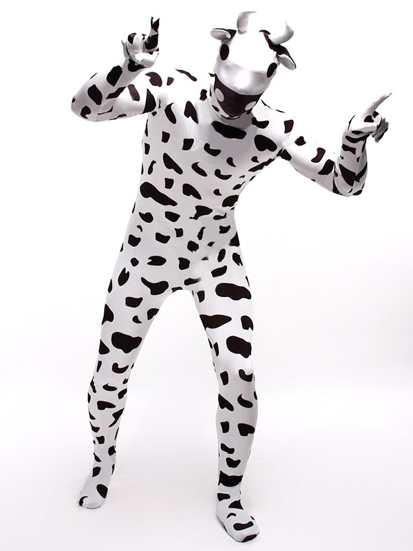 Black White Cow Zentai Halloween Animal Bodysuit Cosplay